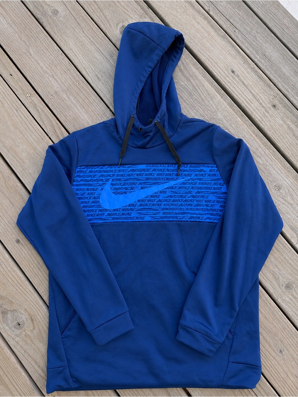 Nike Men’s Large Blue DriFit Performance Pullover Hoodie Sweatshirt Therma